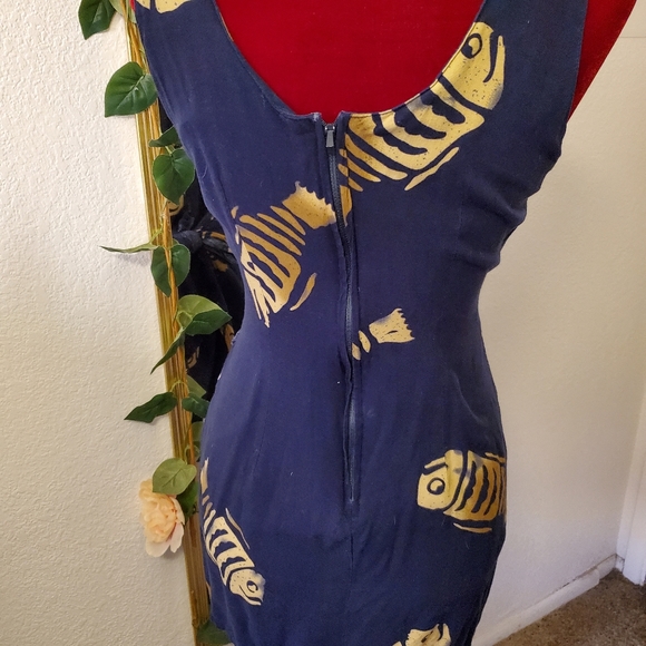 90s Hawaiian Rayon Fish Print Summer Dress - Picture 3 of 5